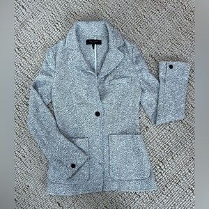black and white tweed or herringbone woven blazer